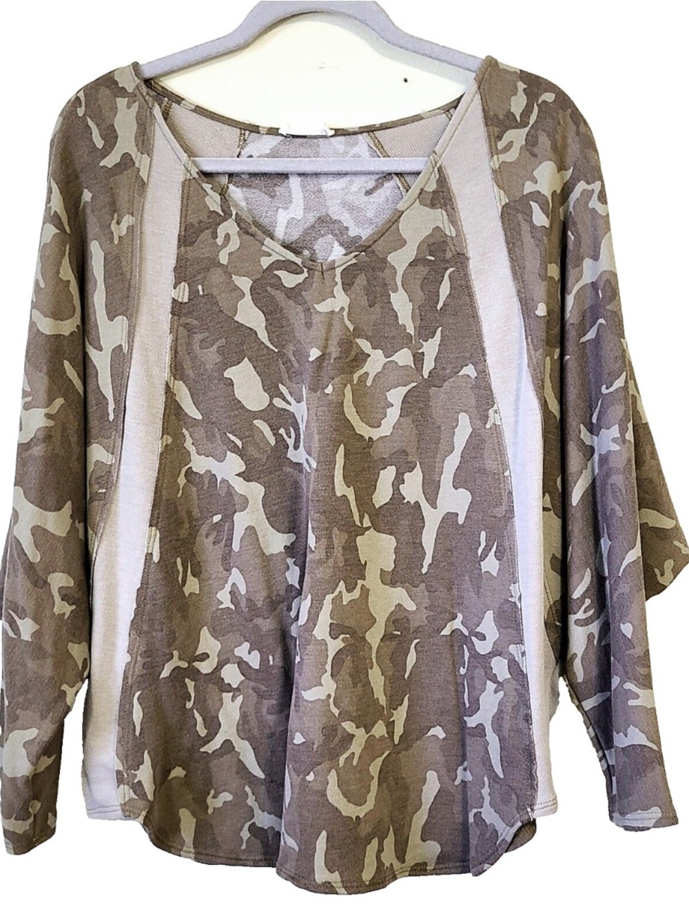 BUCKETLIST Beige & Taupe Camo Long Sleeve Top